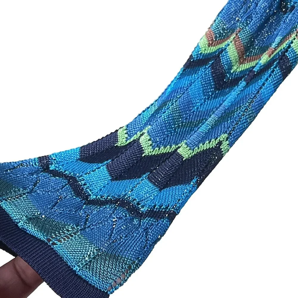 Sigrid Olsen Blue Multicolored Chevron Open Knit Top Sz S Scoop Neck w Accents - Picture 3 of 9